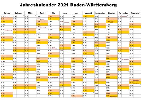 Jahreskalender 2021 Baden Württemberg The Beste Kalender