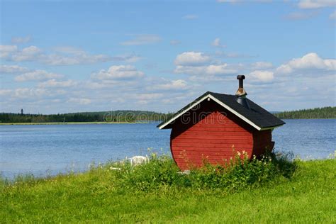 Finnish Sauna On Shore Of Blue Lake Stock Image Image Of