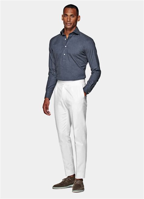 Off White Pleated Fellini Trousers Pure Cotton Suitsupply Jp