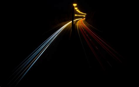 Long Exposure Lights Night Freeway Traffic Walldevil