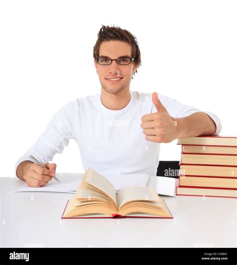 Attractive Student Showing Thumbs Up All On White Background Stock
