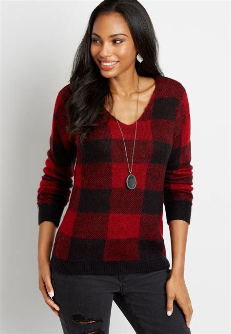 んので Fore Womens Red Plaid Pullover Shirt Turtleneck Top Xs レディース：サンガ あらかじめ