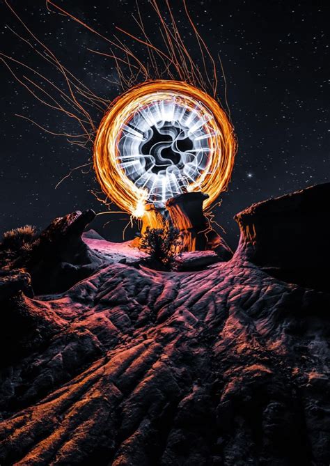 Long Exposure Light Painting Using A White Tube Light And Real Fire In