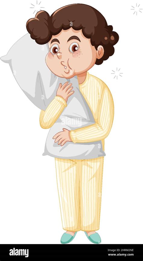 Sleepy Little Boy In Pajamas On White Background Illustration Stock