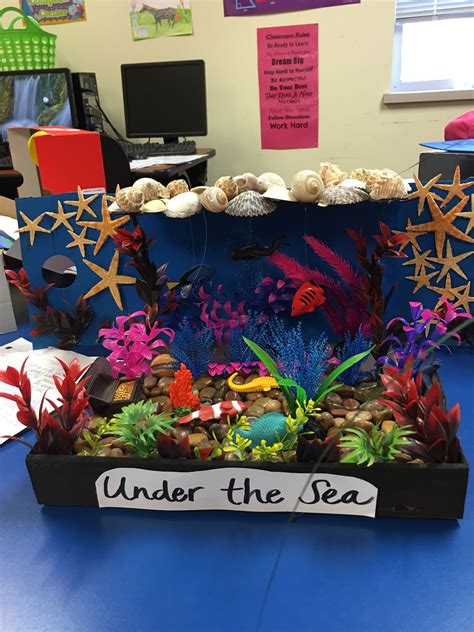 Tear pieces of tissue paper and glue to the bottom of the box to make ocean plants. Ocean Diorama | Ocean diorama, Projects for kids, Under ...