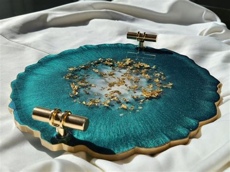 Small Elegant Decorative Resin Tray With Gold Clear Handles Etsy