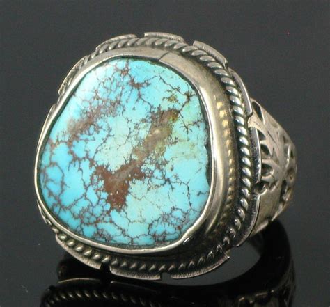 Natural Genuine Turquoise Stone Men S Ring Turkish Hand Designed Silver