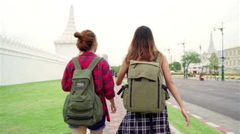 Traveler Backpacker Asian Women Lesbian Lgbt Couple Travel In Bangkok