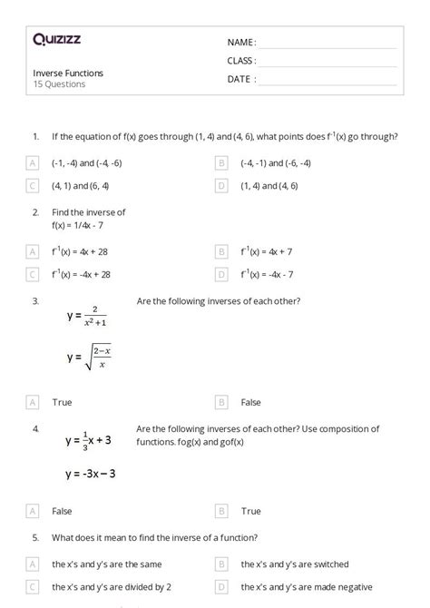 50 Functions Worksheets For 11th Grade On Quizizz Free And Printable