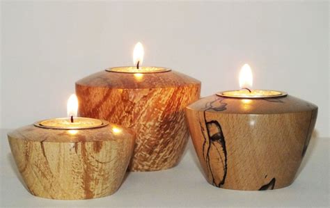 Hand Crafted Wooden Candlesticks And Tea Lights