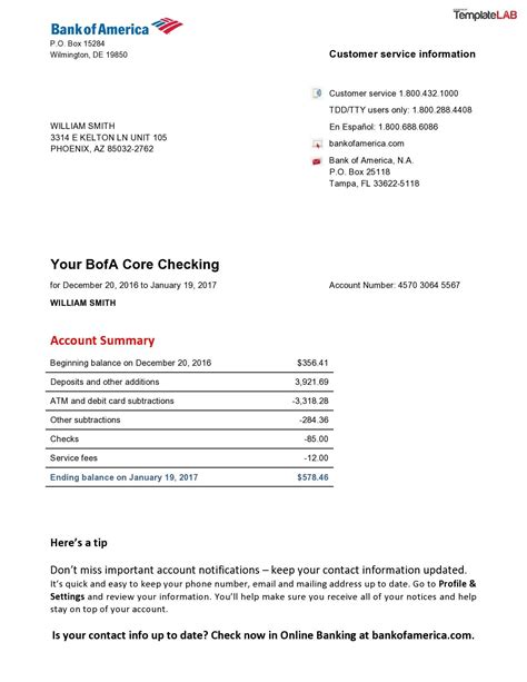 Bank Of America Bank Statement Template Pdf