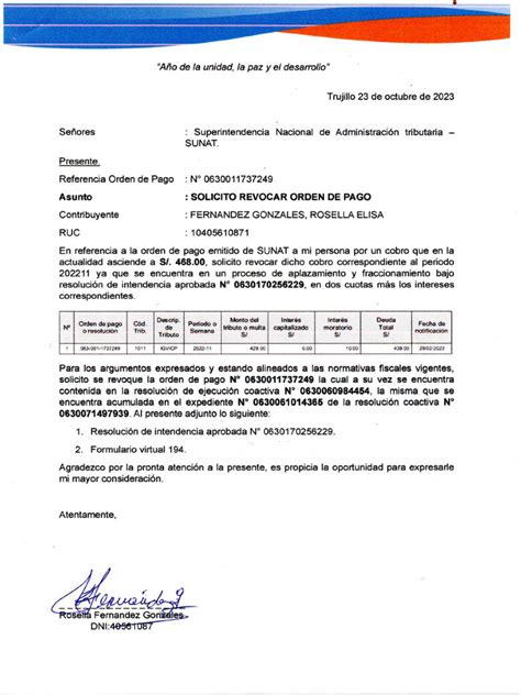 Carta Para Revocar Pago Pdf