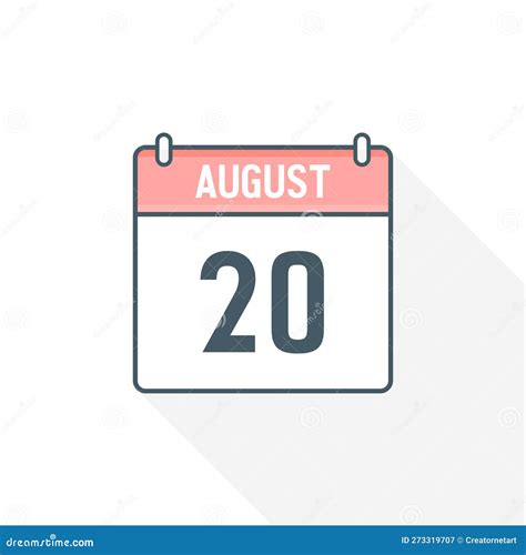 20th August Calendar Icon August 20 Calendar Date Month Icon Vector