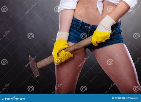 Closeup Of Woman Holding Hammer Feminism Stock Photo Image Of Seductive Gender