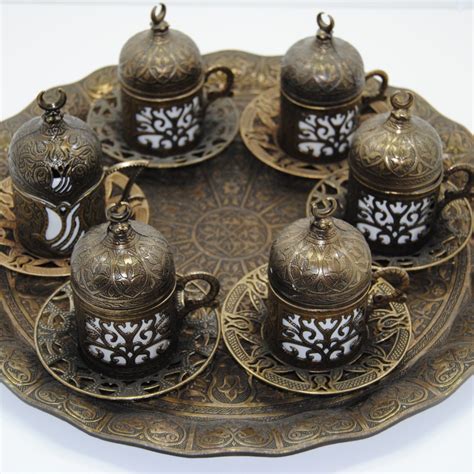 Antique Designed Color Turkish Coffee Set With Six Cups Six Etsy