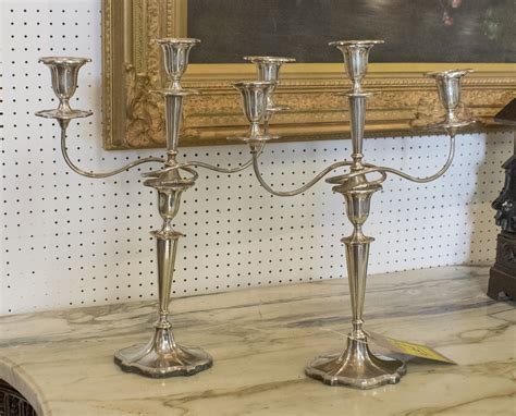 Silver Plated Candelabra A Pair Georgian Revival Makers Walker And