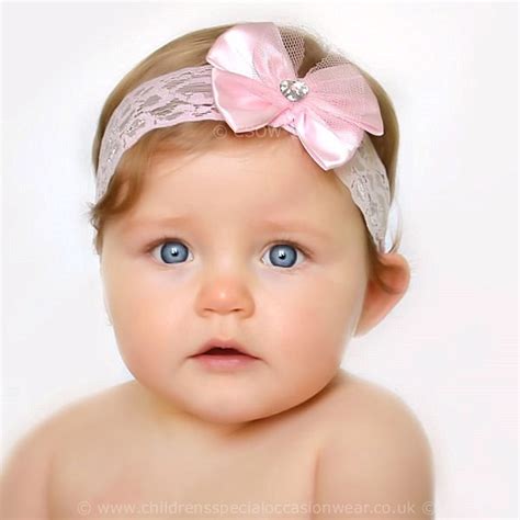 Baby Girls Pink Lace Headband With Sparkly Heart Satin Bow