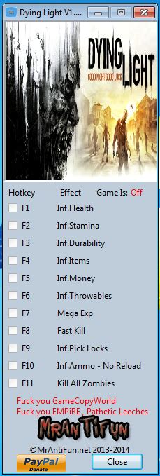 The following v1.23.0 (+20 trainer) hog dying light: GameTrainers & Saves (Free Download) : Dying Light