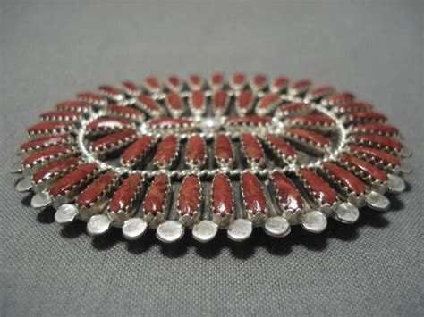 Vtg Native American Sterling Silver Shadowbox Red Coral Stick Hat Pin