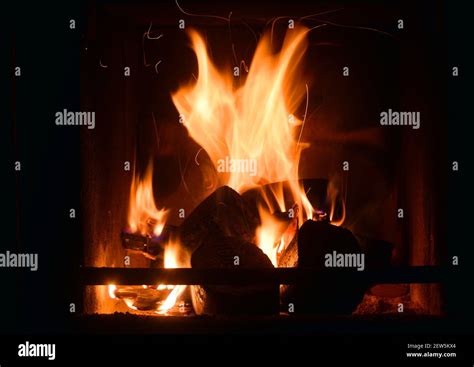 Cosy Fire In A Oven With Flames And Coal Stock Photo Alamy