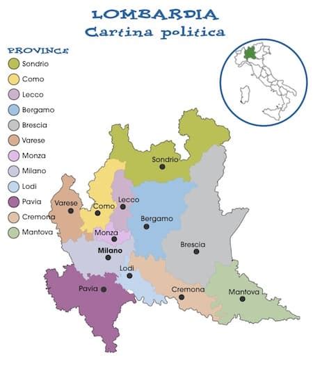 Le scuole paritarie in lombardia sono 2.551 così suddivise: Cartina politica Lombardia da stampare gratis per la ...