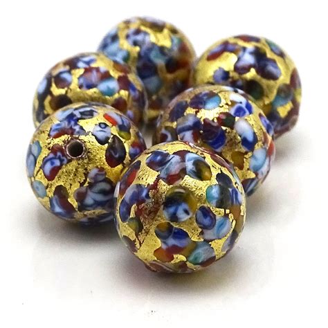 Large Murano Glass Mosaic Beads With Exterior Gold Etsy