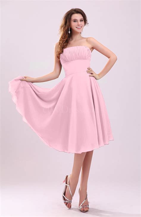 Baby Pink Simple A Line Sleeveless Backless Pleated Wedding Guest