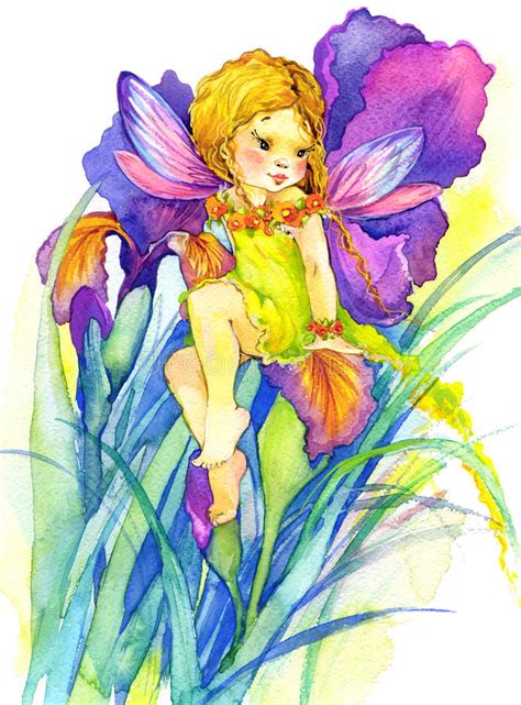 Flower Fairy Watercolor Drawing Stock Illustration Illustration Of