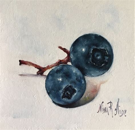Blueberries On Crimson Stem Original Oil Painting Nina R Aide Etsy
