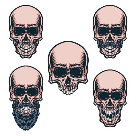 Premium Vector Set Of Different Skull Characters Hand Drawn Line
