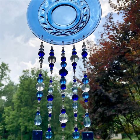 Cobalt Blue Glass Wind Chime Unique Wind Chime Beaded Wind | Etsy