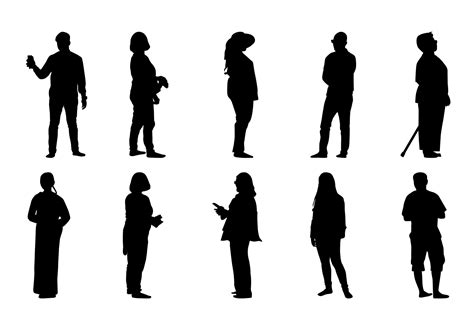 People Silhouette Standing Vector Lifestyle Men And Women Set 9653486