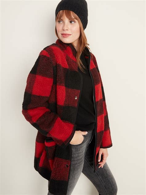 Plaid Sherpa Coat for Women | Old Navy | Plaid jacket women, Red plaid jacket, Red plaid coat