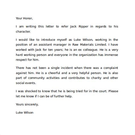 Sample Character Reference Letter for Court PDF