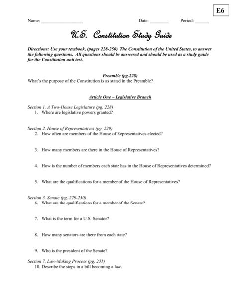 Us Constitution Study Guide