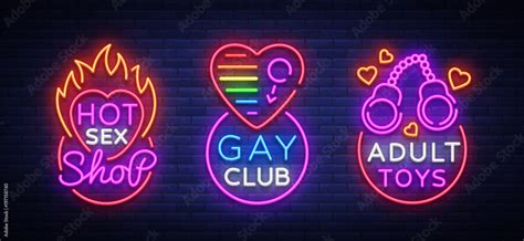 Sex Shop Set Of Logos In Neon Style Neon Sign Collection Gay Club