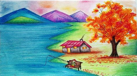 How To Draw Scenery Of Autumn Season Step By Step Autumn Season