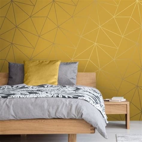 I Love Wallpaper Zara Shimmer Metallic Geometric Wallpaper Mustard Gold