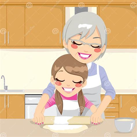 Grandmother Teaching Granddaughter Make Pizza Stock Vector Illustration Of Kneading Flour