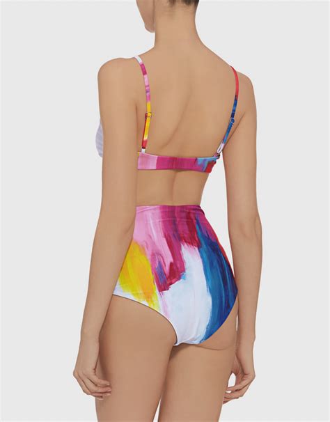 Mara Hoffman Carla Brushstroke Print Tie Front Bikini Top Swimwear And Beachwear Bikini Tops