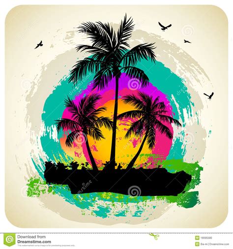 Tropical sunset stock illustration. Illustration of grunge - 16695580