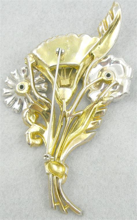 1940 S Golden Rhinestone Floral Brooch Garden Party Collection