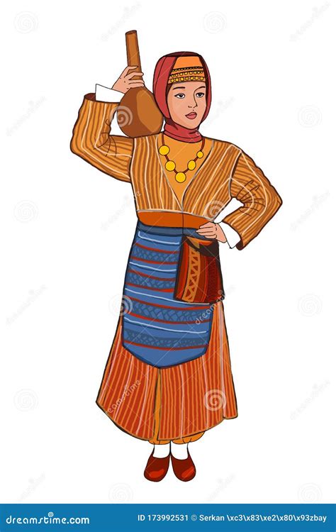 Turkish Culture Woman Wearing Traditional Clothes Illustration Drawing