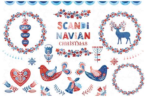 Watercolor Scandinavian Christmas Clipart Folk Art Christmas Etsy