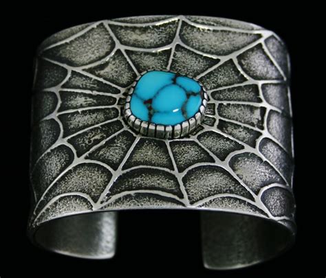 Philander Begay Candelaria Turquoise Tufa Cast Spiderweb Design Bracelet