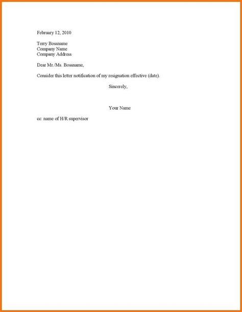 Format Short Simple Resignation Letter Sample Master Template