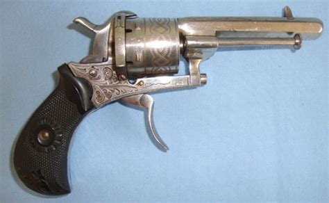 Nickel Plated Continental 7mm Pinfire 6 Shot Revolver With Folding