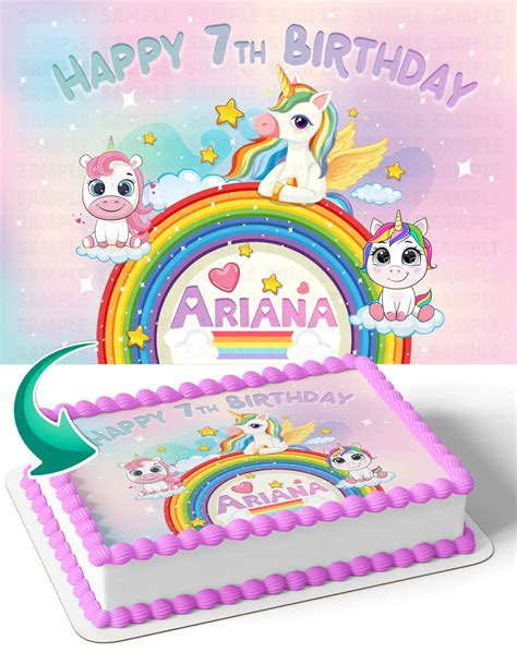 Buy Cakecery Rainbow Unicorn Edible Cake Image Topper Personalized