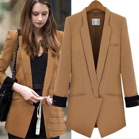 2016 european style women cotton linen blazers full sleeve notched long blazer autumn fashion