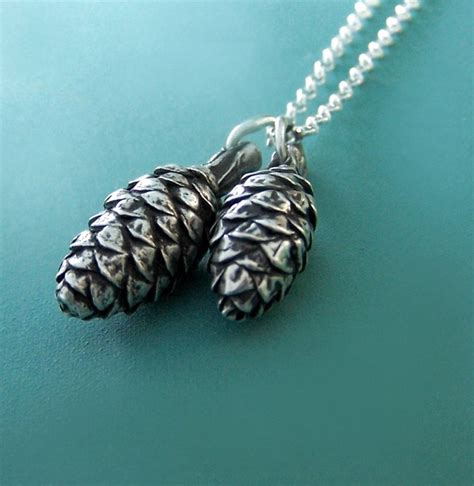White Pine Cone Two Charm Necklace In Sterling Silver Etsy Nature